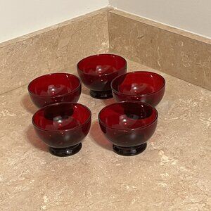 5 Vintage Ruby Red Anchor Hocking Footed Dessert Sherbets